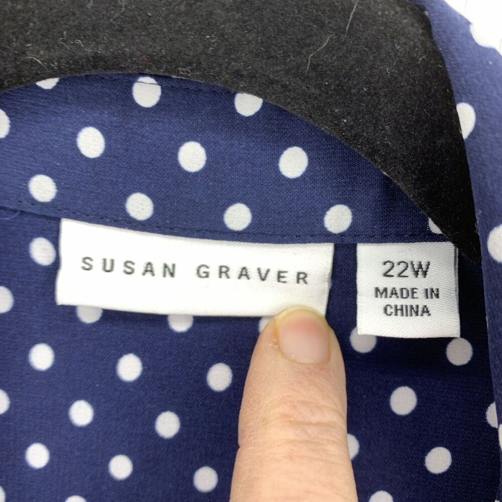 Susan Graver Womens 22W Button Up Tunic Top Polka Dot Tie Front Preppy Coastal - Picture 4 of 8